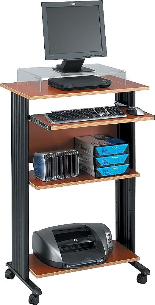Mobile Stand-Up Desk with Keyboard Tray and 2 Adjustable Shelves W826