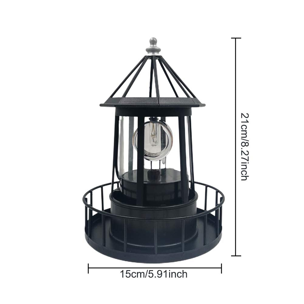 Black Solar Lighthouse Rotating Light IP65 Waterproof Outdoor LED Decor Z41416