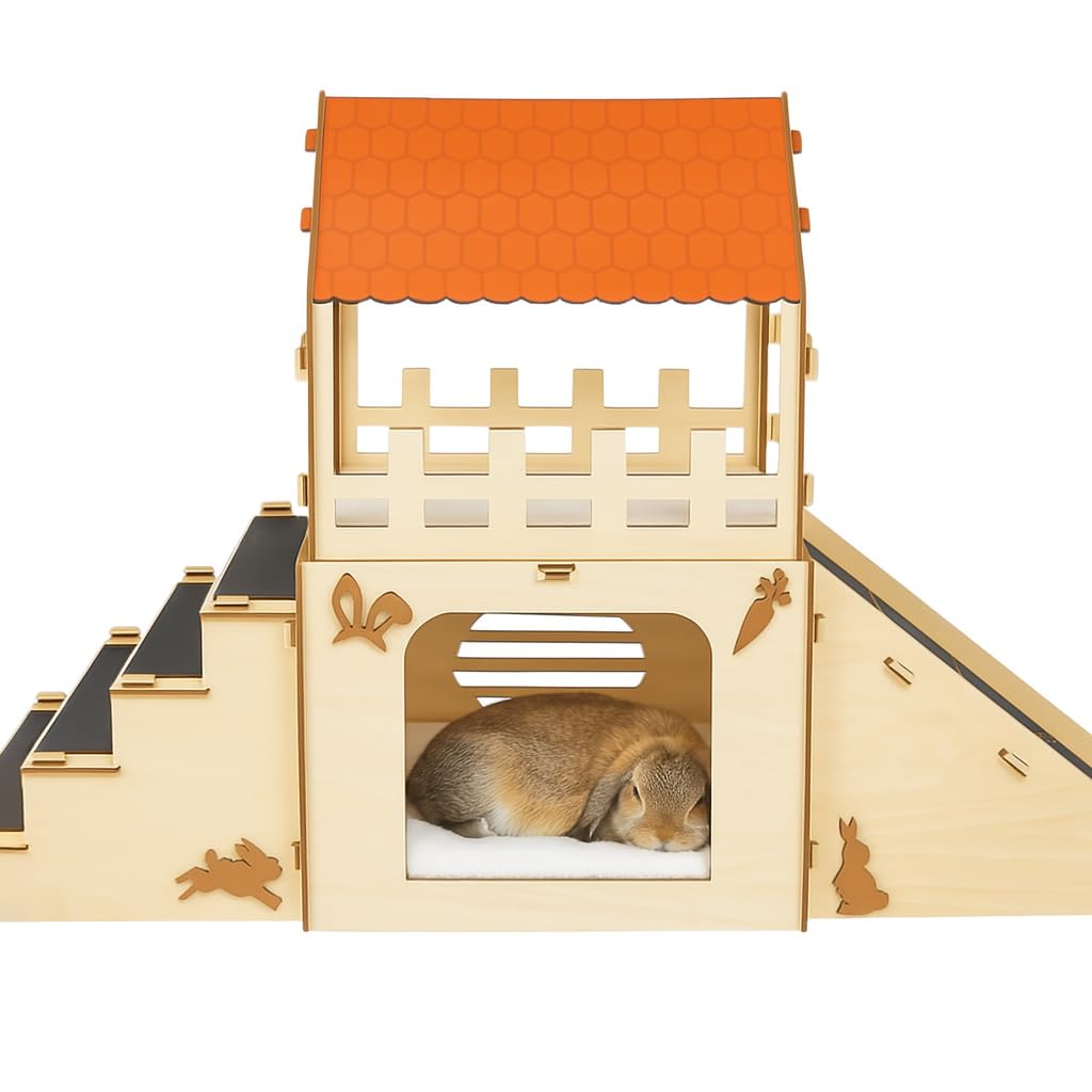 Extra Large Wooden Rabbit Hideout with Fleece Mats Z39053