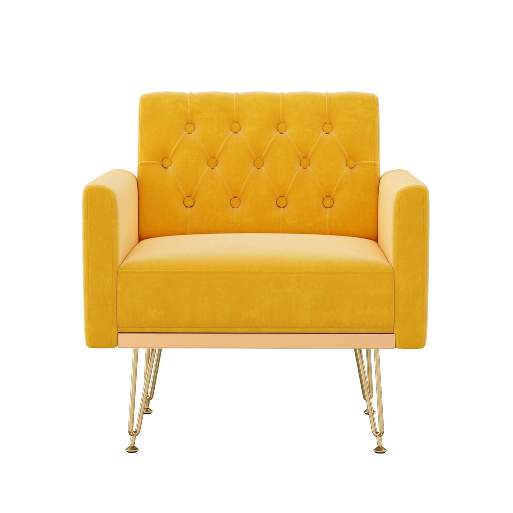 Soft Velvet Tufted Single Sofa with Gold Metal Legs W58515
