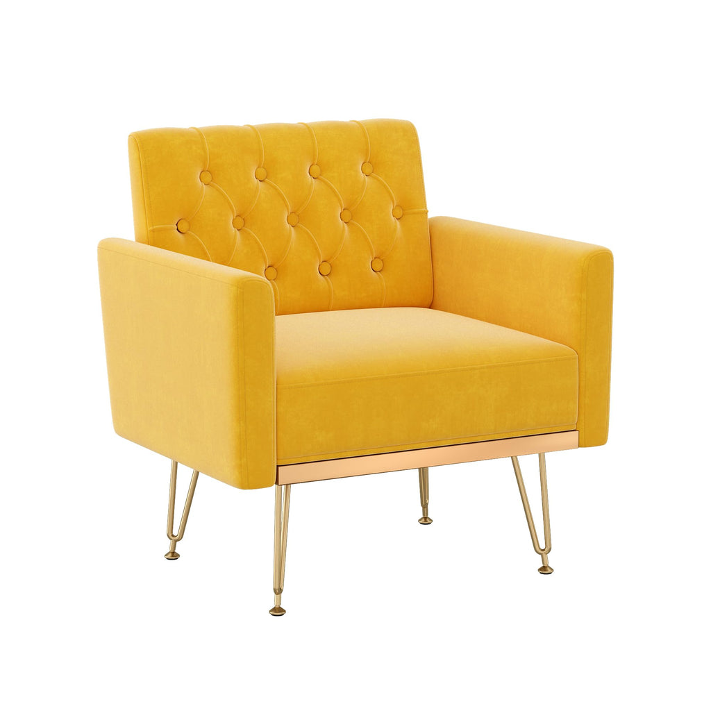 Soft Velvet Tufted Single Sofa with Gold Metal Legs W58515