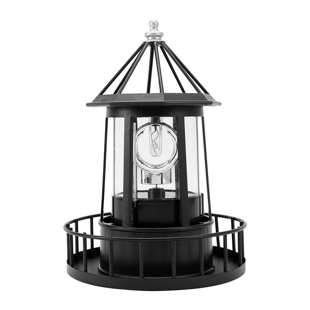 Black Solar Lighthouse Rotating Light IP65 Waterproof Outdoor LED Decor Z41416