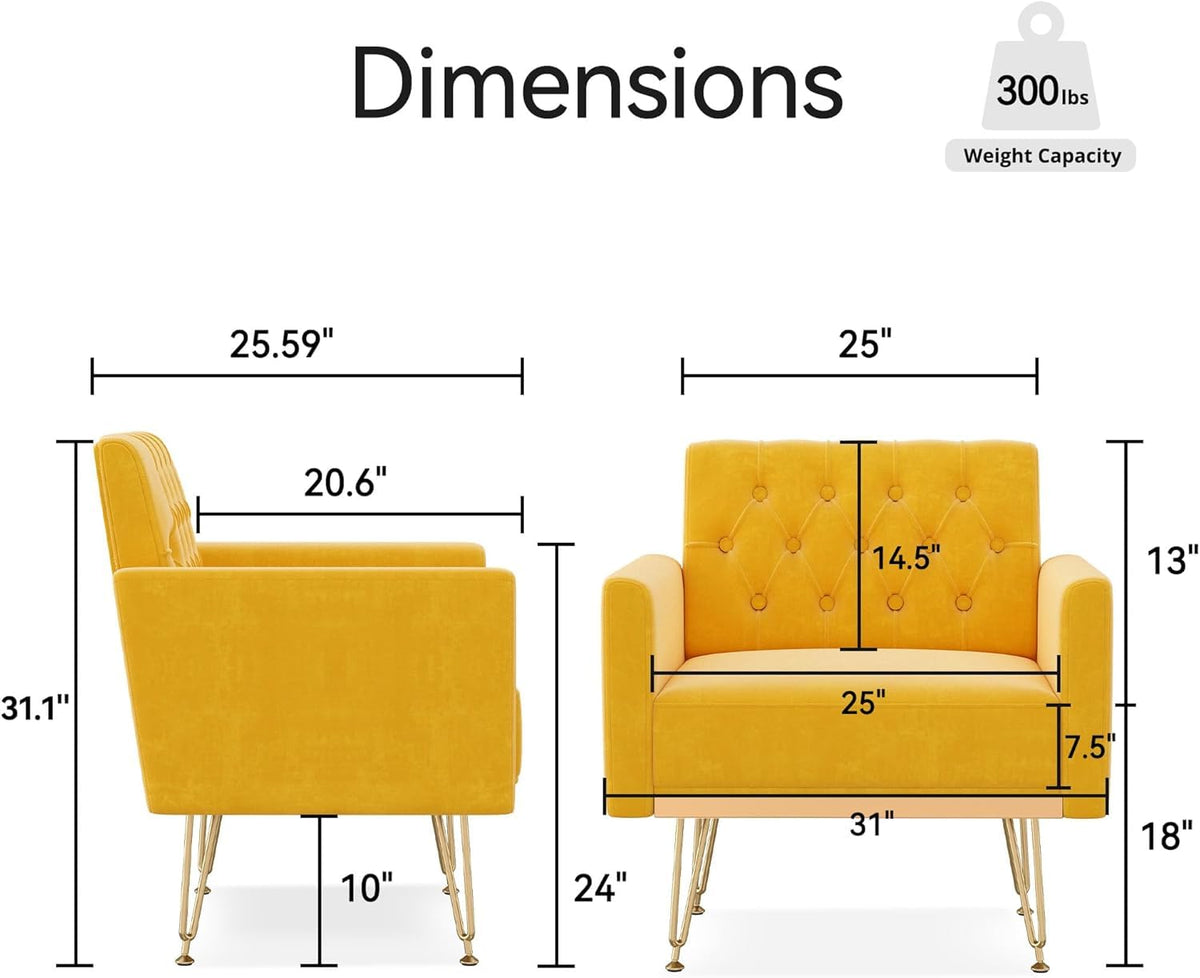 Soft Velvet Tufted Single Sofa with Gold Metal Legs W58515