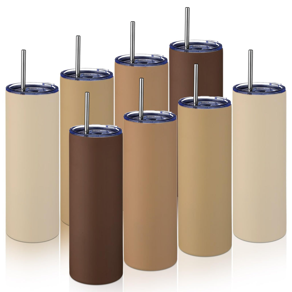 8 Pcs 20oz Insulated Stainless Steel Tumbler with Lid and Straw R90897