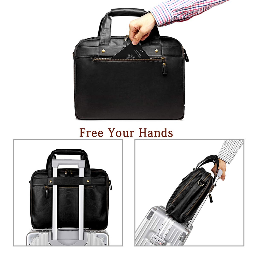 Black Leather 15.6 Inch Laptop Messenger Bag U2921