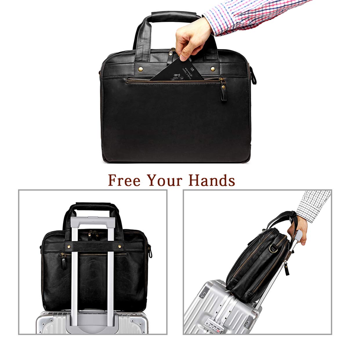 Black Leather 15.6 Inch Laptop Messenger Bag U2921