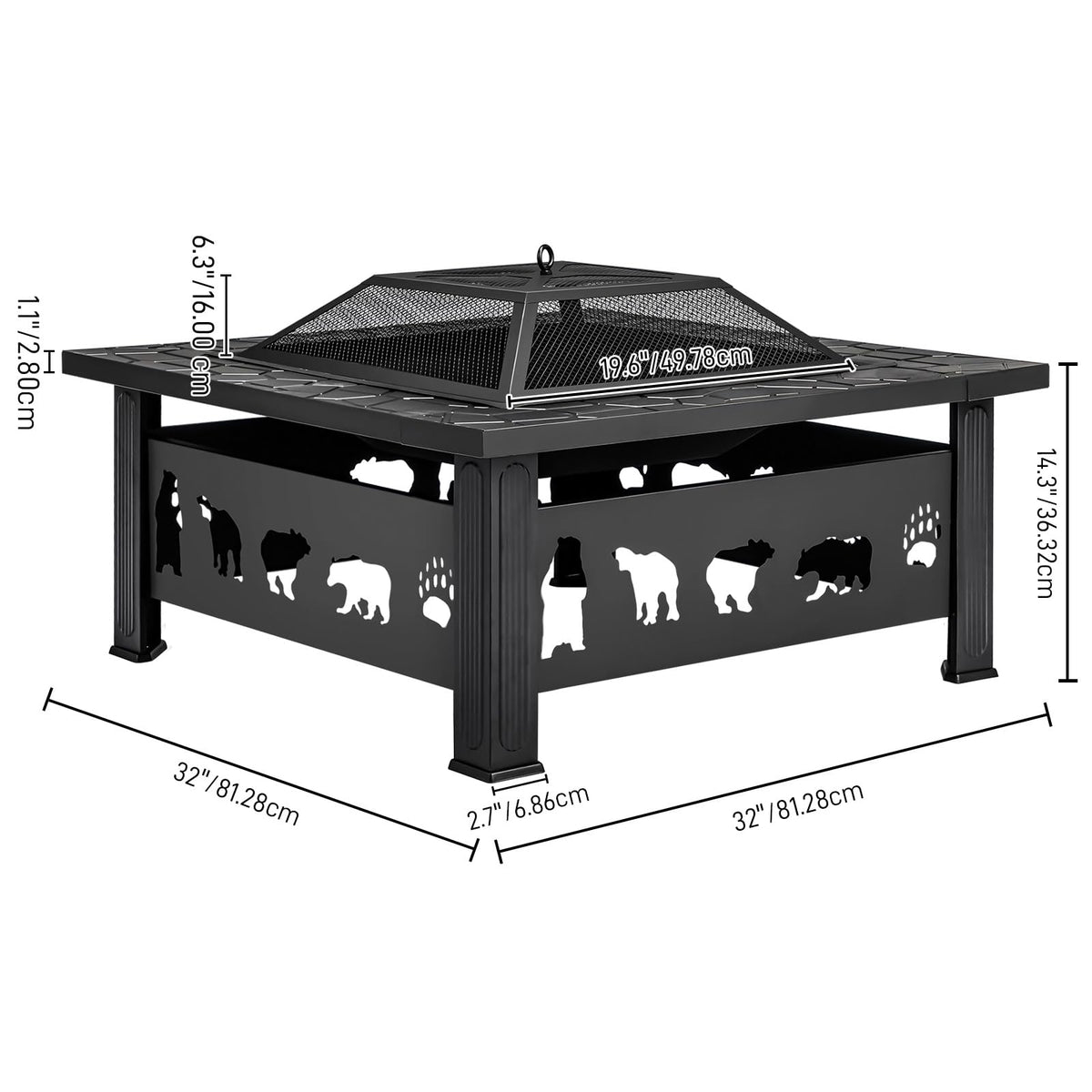 32 Inch Square Wood Burning Fire Pit Table Q5325