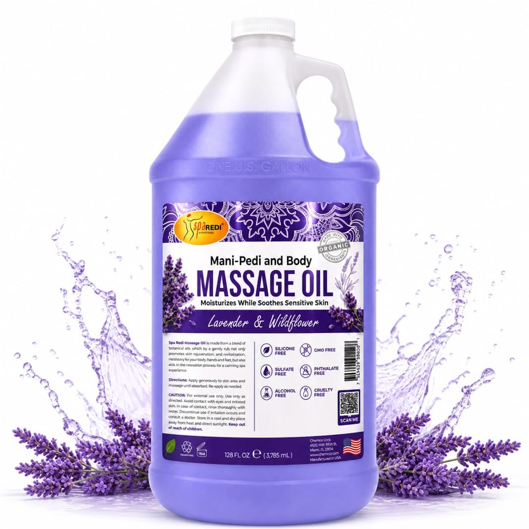 Lavender Massage Oil 128 Oz with Almond Cotton Seed Sunflower Avocado Oil N317562