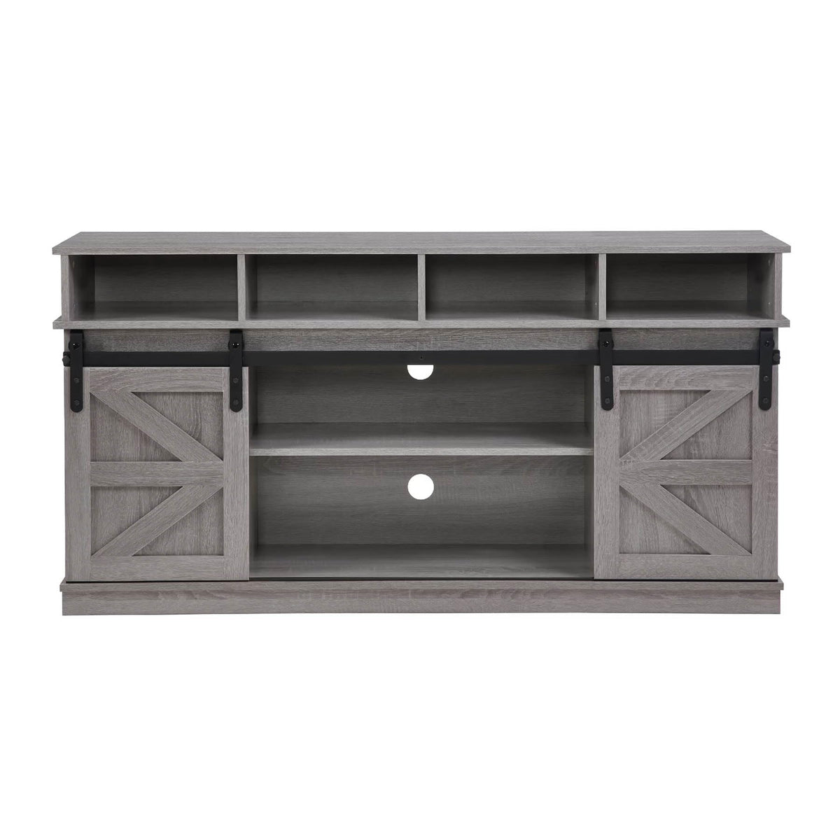 Grey Wood TV Stand with Sliding Barn Doors and 4 Drawers P470053