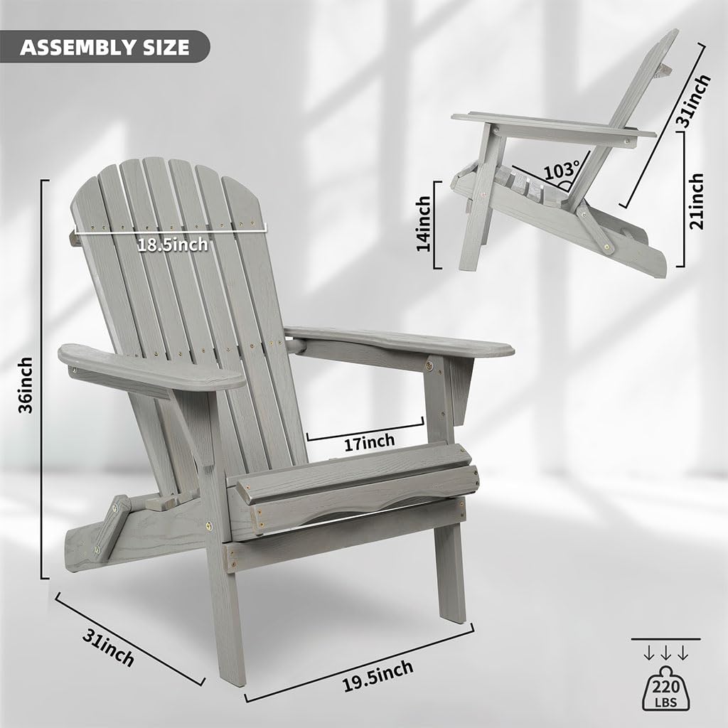 Folding Adirondack Chair Set of 2 HDPE All-Weather Outdoor Chair with Cup Holder Y18931