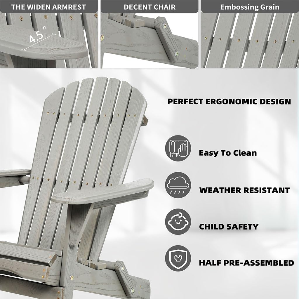 Folding Adirondack Chair Set of 2 HDPE All-Weather Outdoor Chair with Cup Holder Y18931