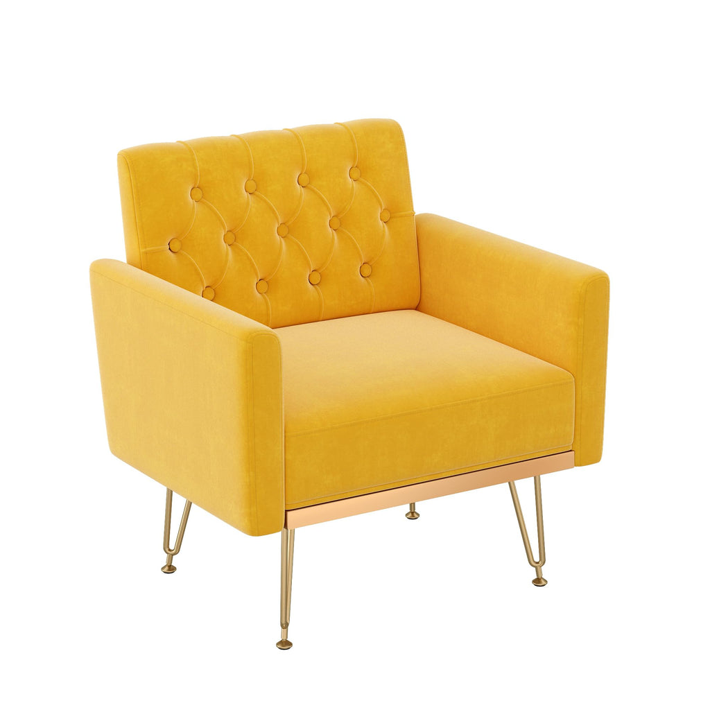 Soft Velvet Tufted Single Sofa with Gold Metal Legs W58515