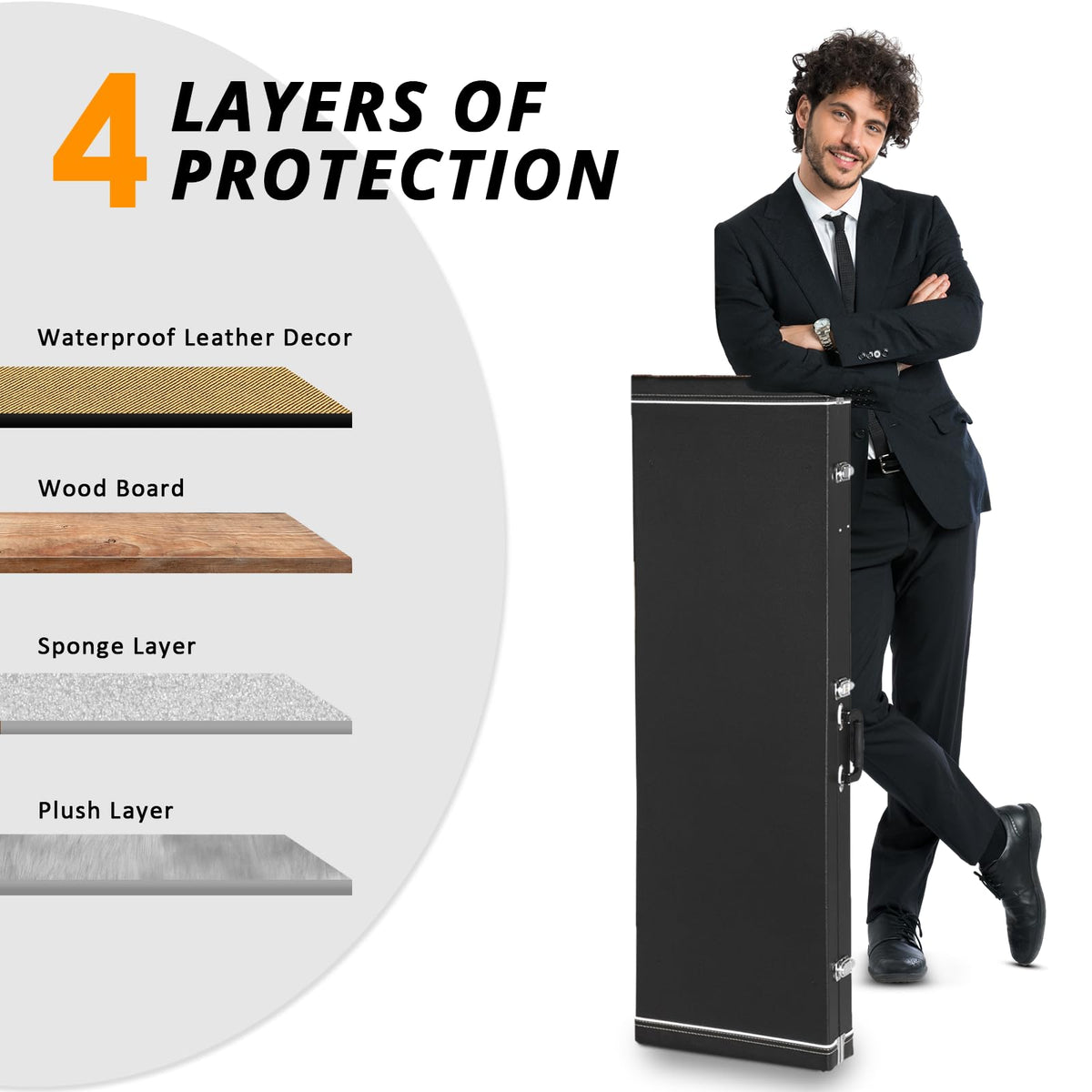 Black Bass Guitar Hard Case with Lock Latch and Soft Padding I643