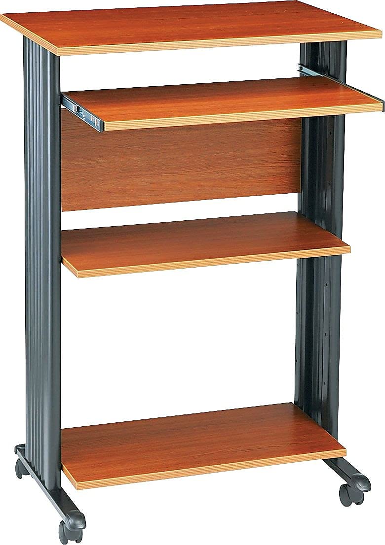 Mobile Stand-Up Desk with Keyboard Tray and 2 Adjustable Shelves W826