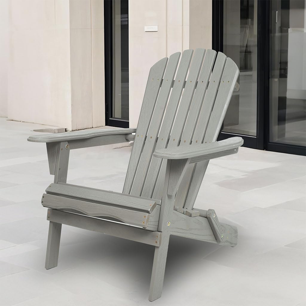 Folding Adirondack Chair Set of 2 HDPE All-Weather Outdoor Chair with Cup Holder Y18931