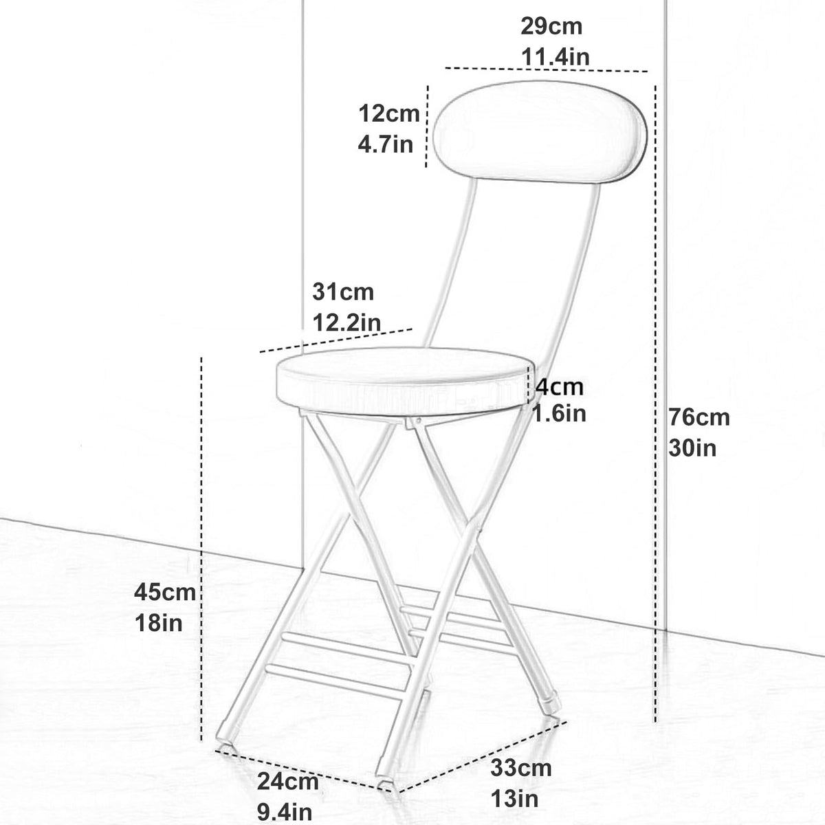 Black 18in PU Padded Foldable Counter Height Stool J56493