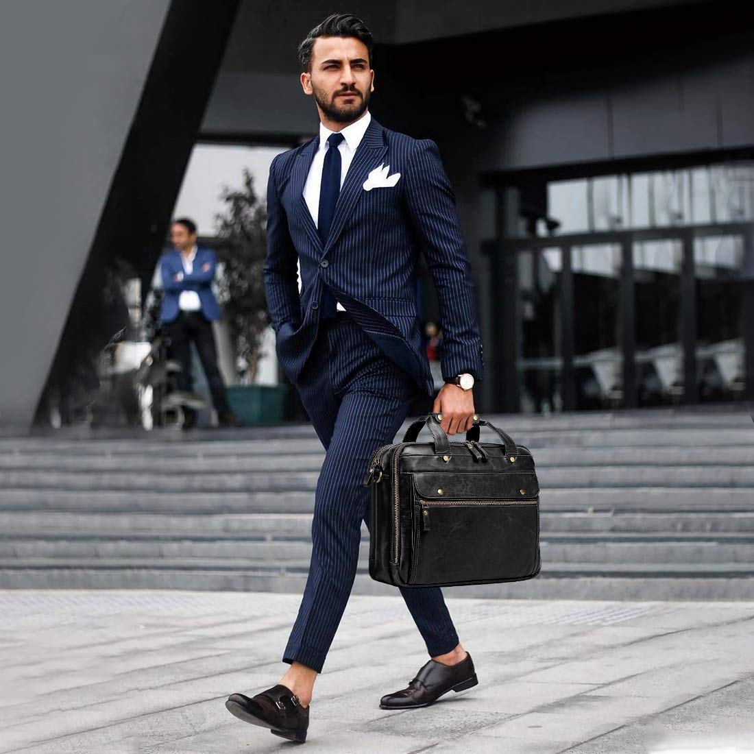 Black Leather 15.6 Inch Laptop Messenger Bag U2921
