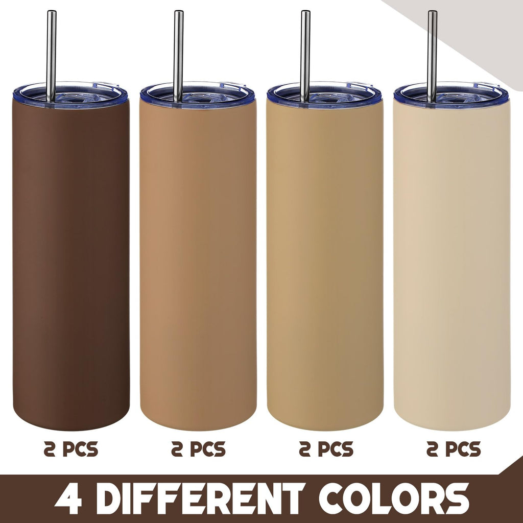 8 Pcs 20oz Insulated Stainless Steel Tumbler with Lid and Straw R90897