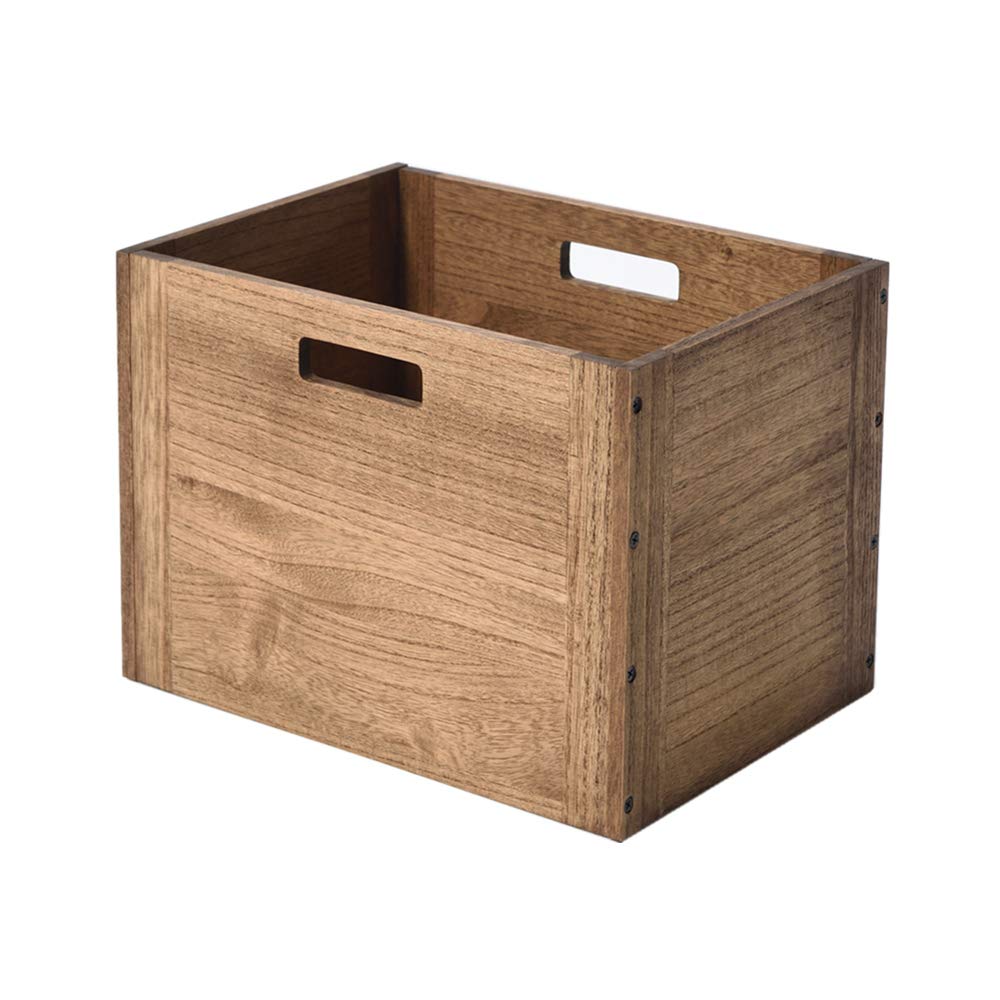 Brown Stackable Wood Storage Cube with Handles O96545