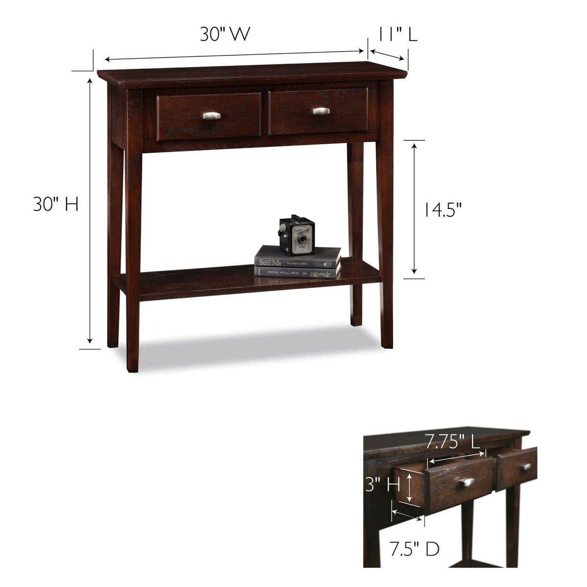 Slim Hallway Console Table with Two Drawers and Storage Shelf J791
