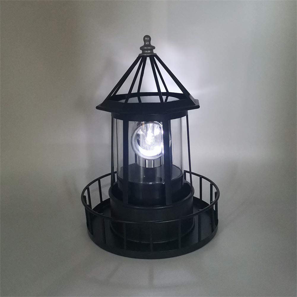 Black Solar Lighthouse Rotating Light IP65 Waterproof Outdoor LED Decor Z41416