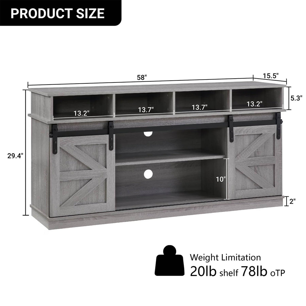 Grey Wood TV Stand with Sliding Barn Doors and 4 Drawers P470053