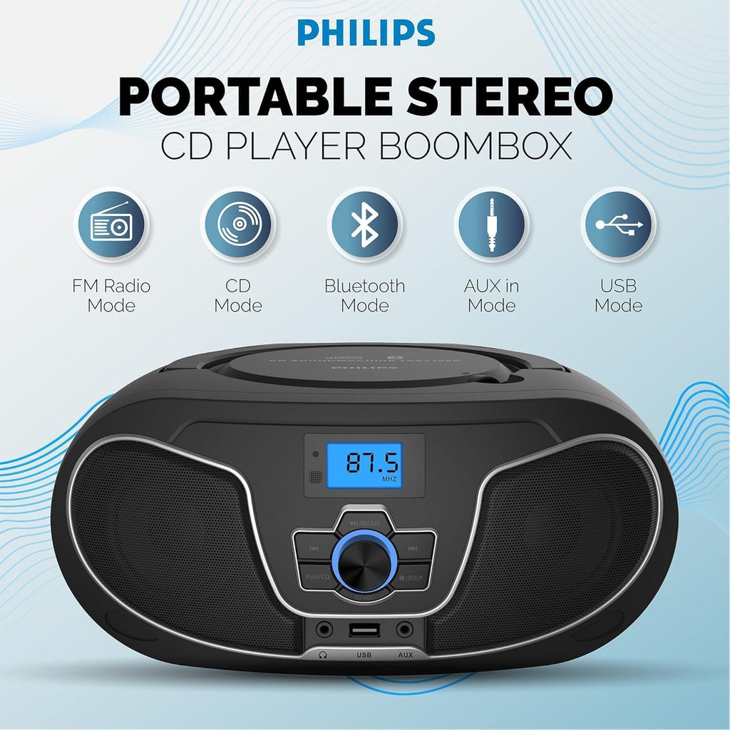 Portable Bluetooth CD Player Boombox with FM Radio H314764