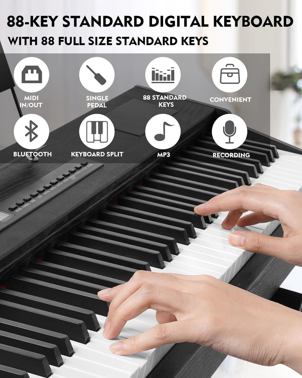 88 Key Fully Weighted Hammer Action Digital Piano with Stand U9366