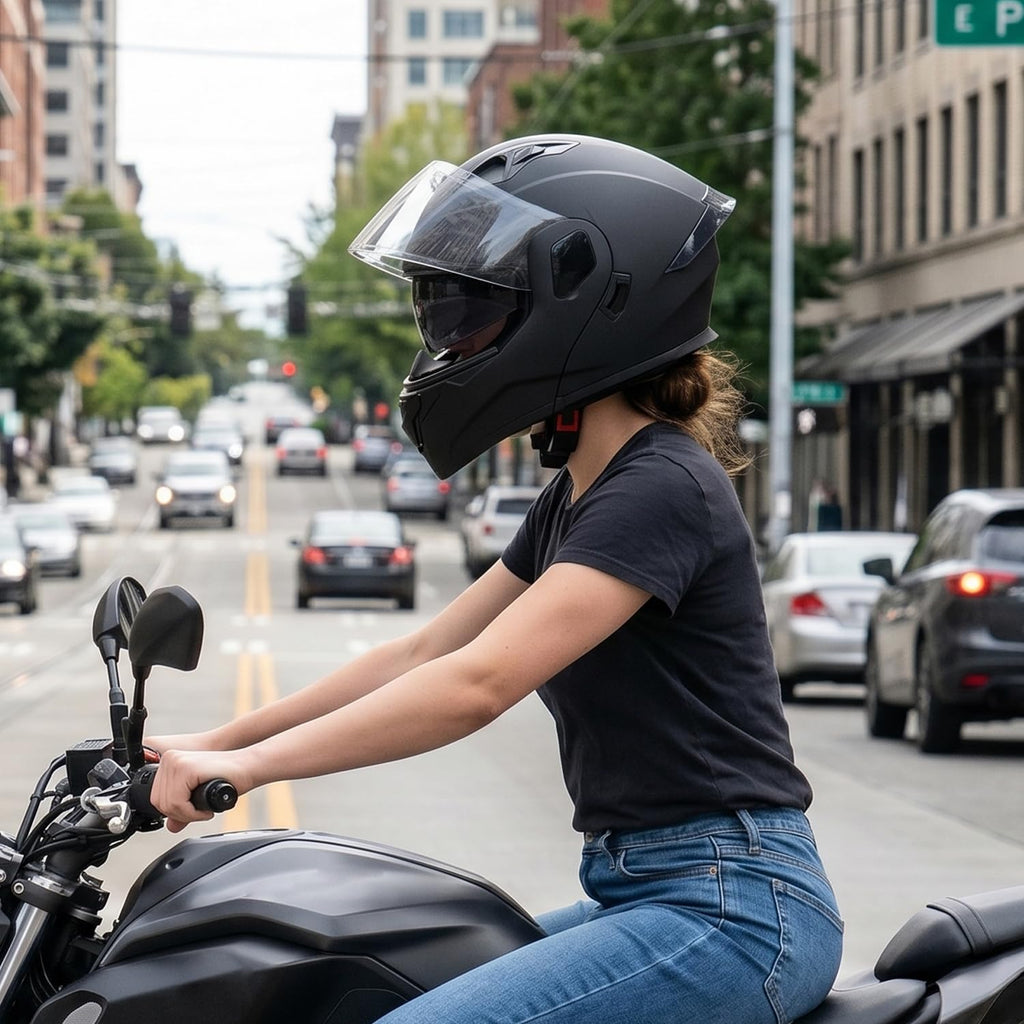 Full Face Flip Up Matte Black Motorcycle Helmet M9313