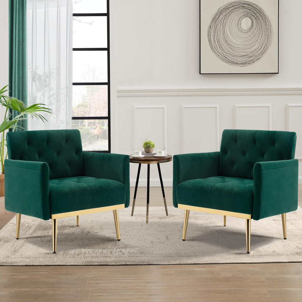 Green Velvet Button Tufted Armchair Set of 2 T255979