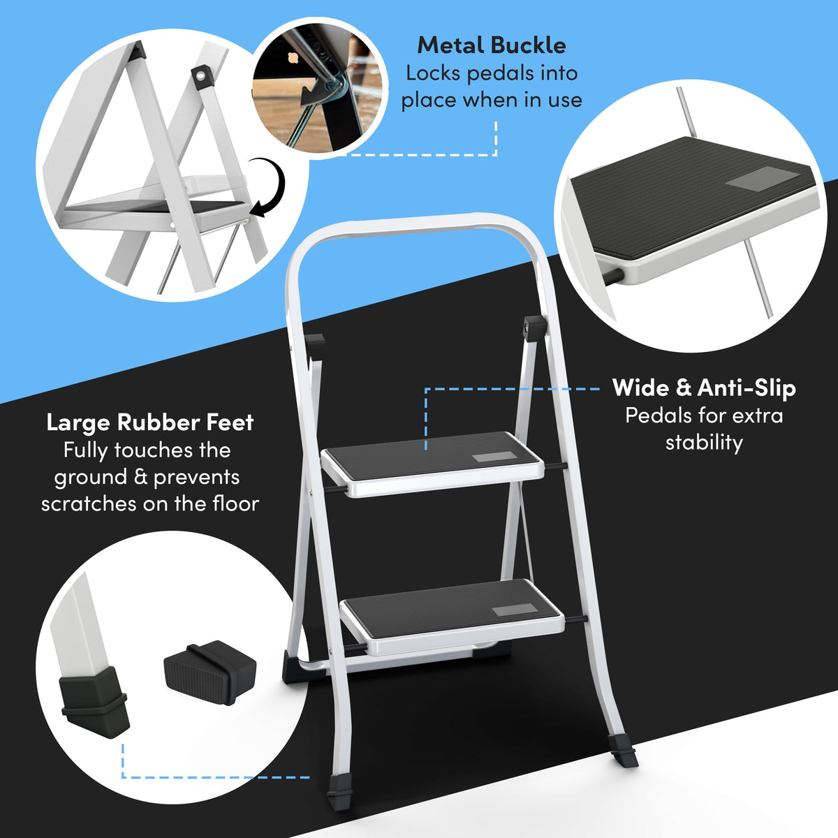 2-Step Folding Steel Ladder with Anti-Slip Platform Y48592