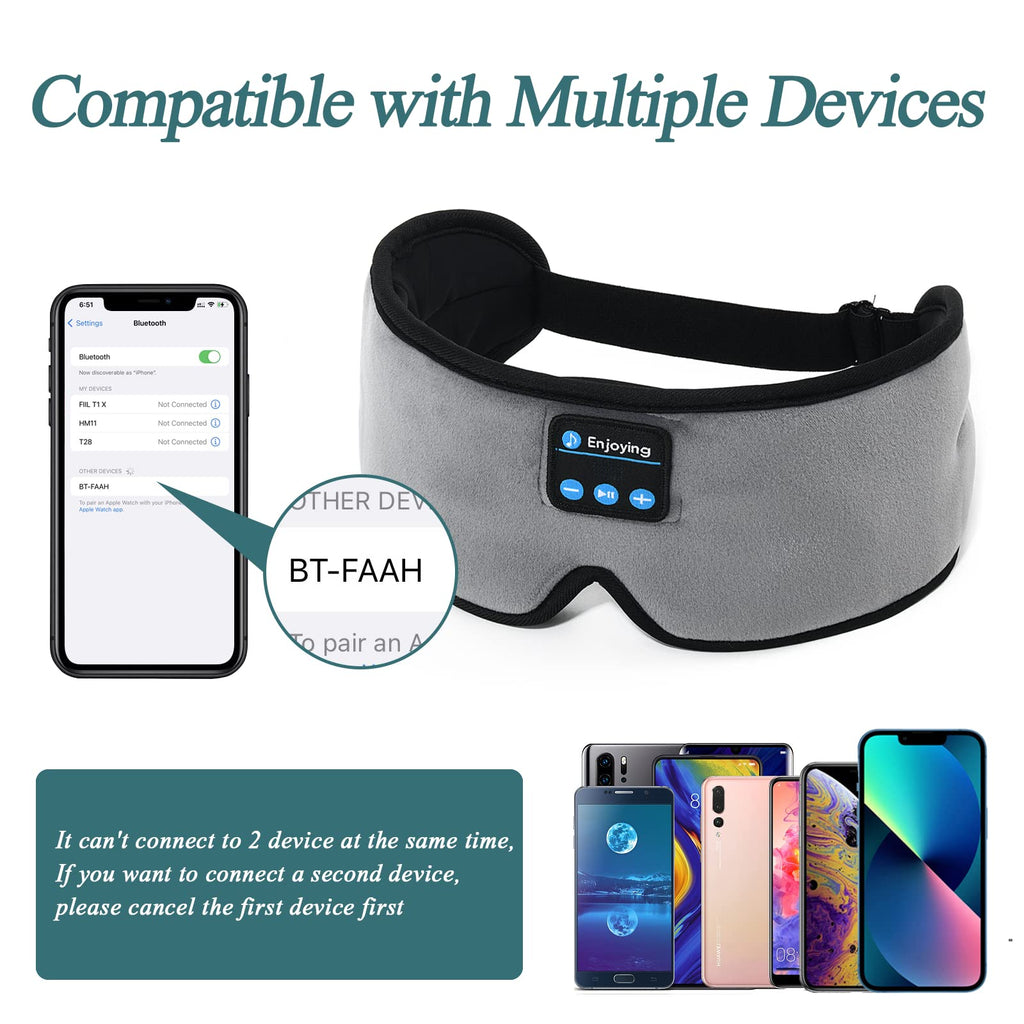 Wireless 3D Eye Mask Sleep Headphones Grey D9753
