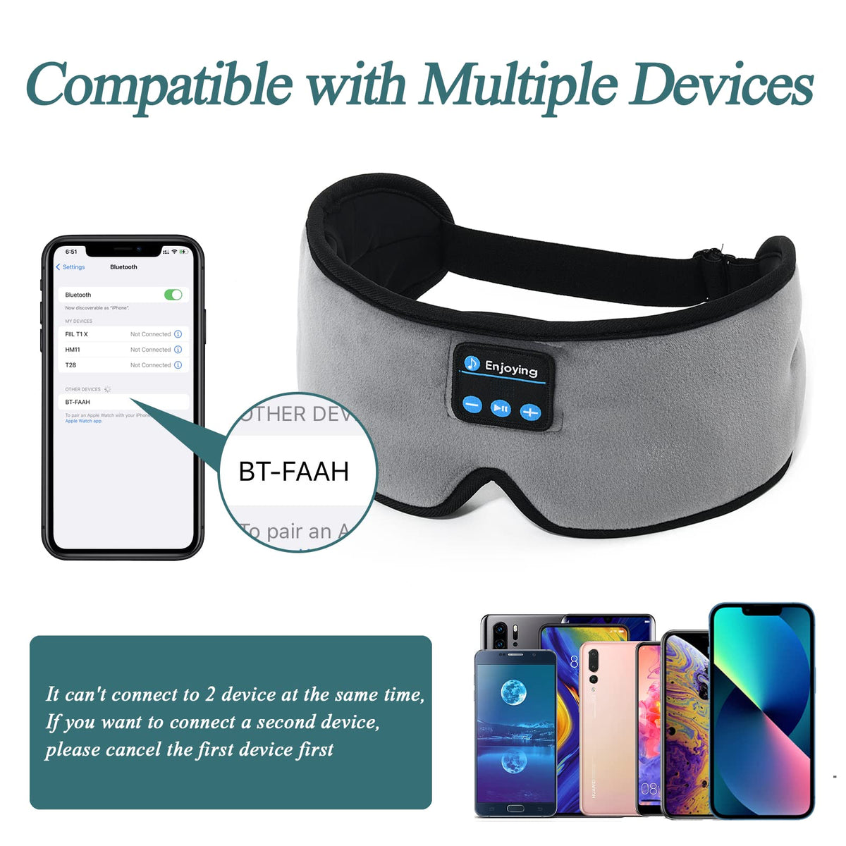 Wireless 3D Eye Mask Sleep Headphones Grey D9753
