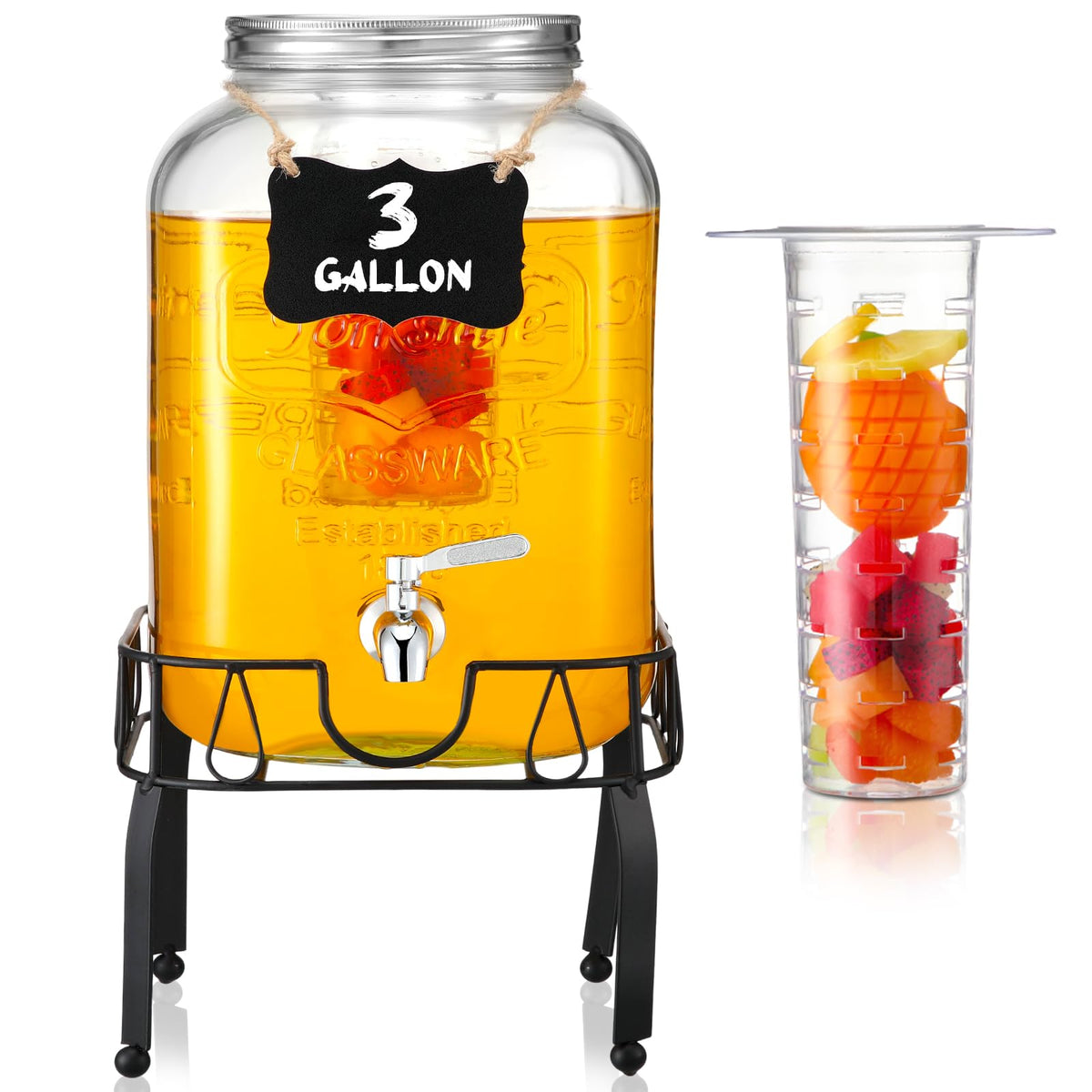 3 Gallon Glass Beverage Dispenser with Stand X9658