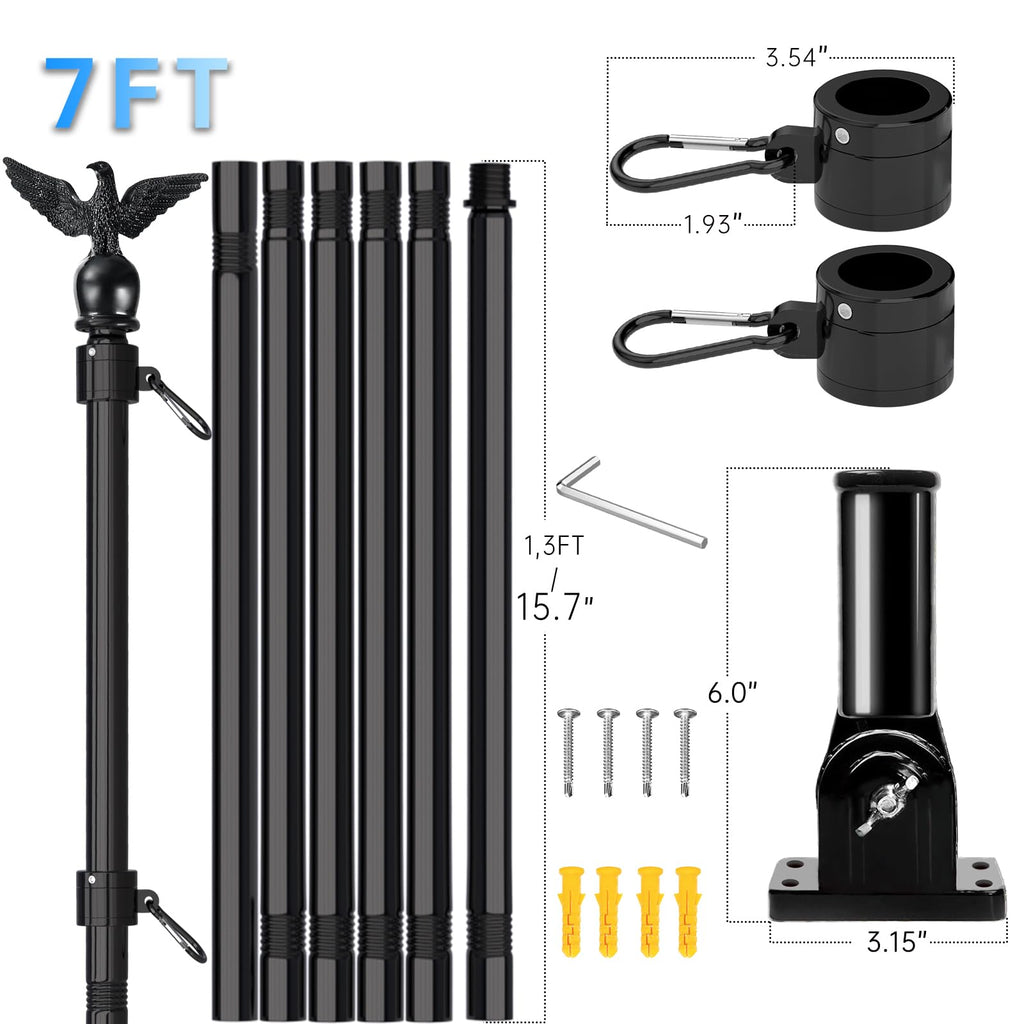 7FT Stainless Steel Flag Pole Kit with Solar Light and Adjustable Bracket J631