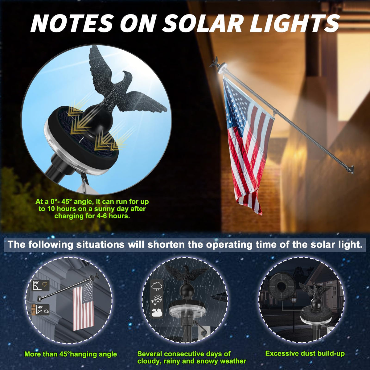 7FT Stainless Steel Flag Pole Kit with Solar Light and Adjustable Bracket J631