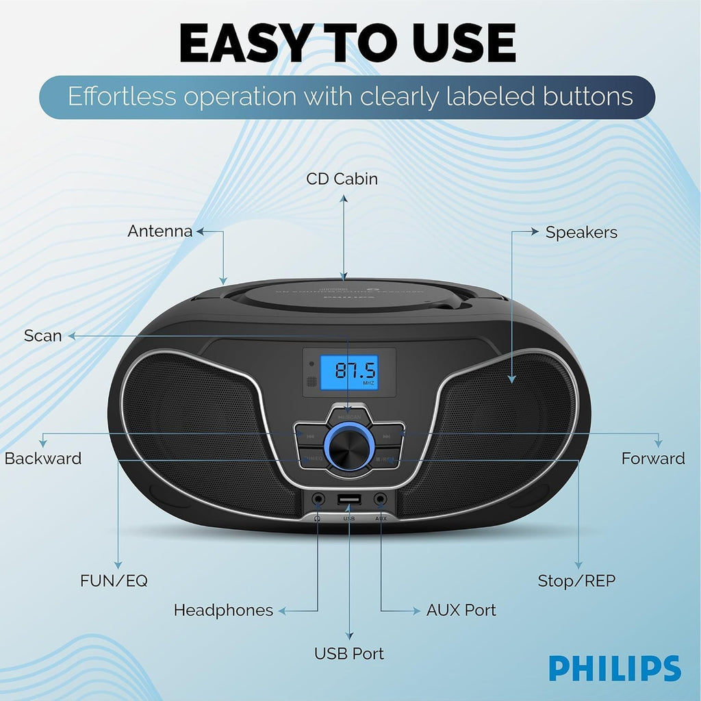 Portable Bluetooth CD Player Boombox with FM Radio H314764