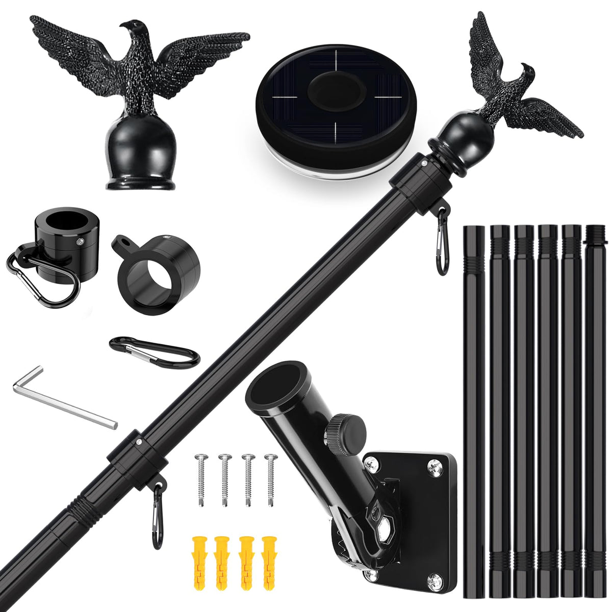 7FT Stainless Steel Flag Pole Kit with Solar Light and Adjustable Bracket J631