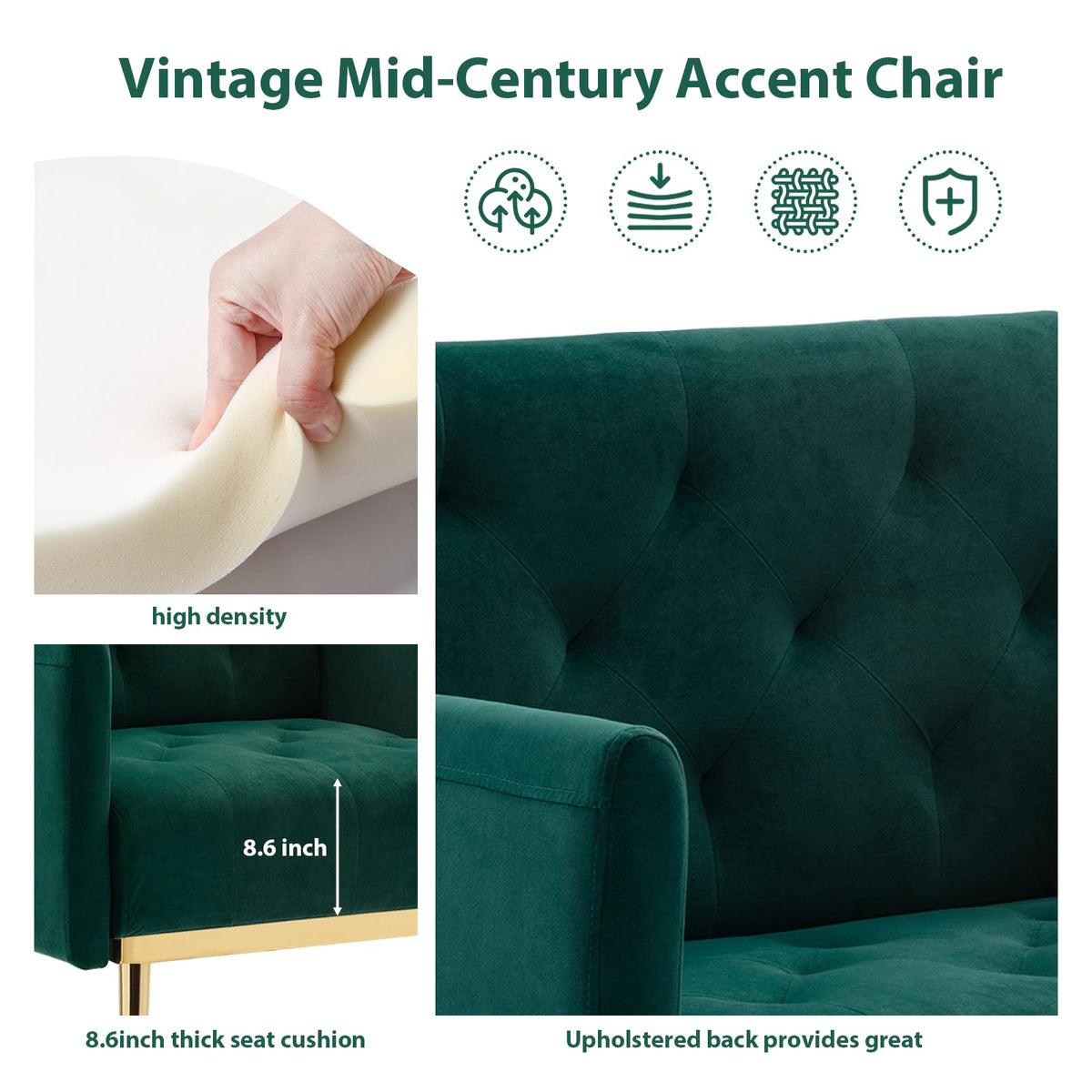 Green Velvet Button Tufted Armchair Set of 2 T255979