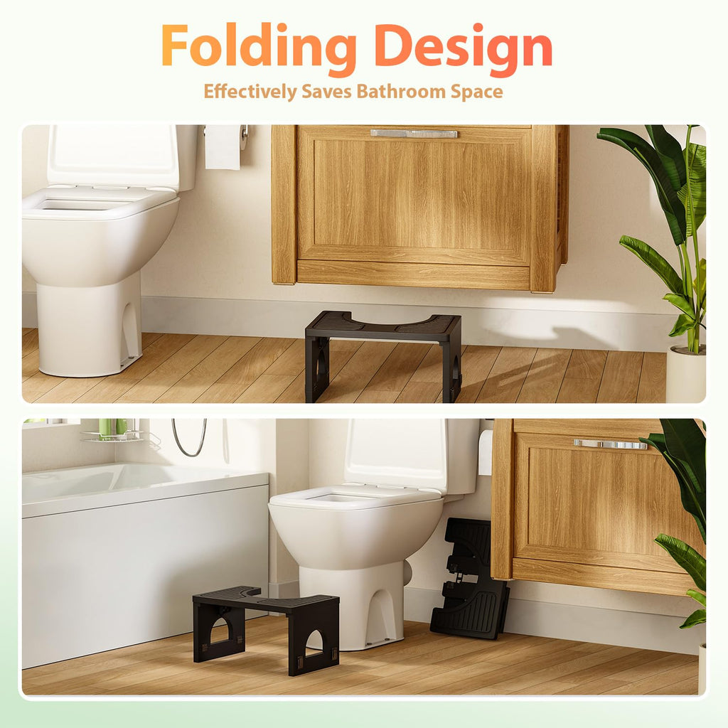 Folding Toilet Stool 7"&9" Adjustable Black X73286