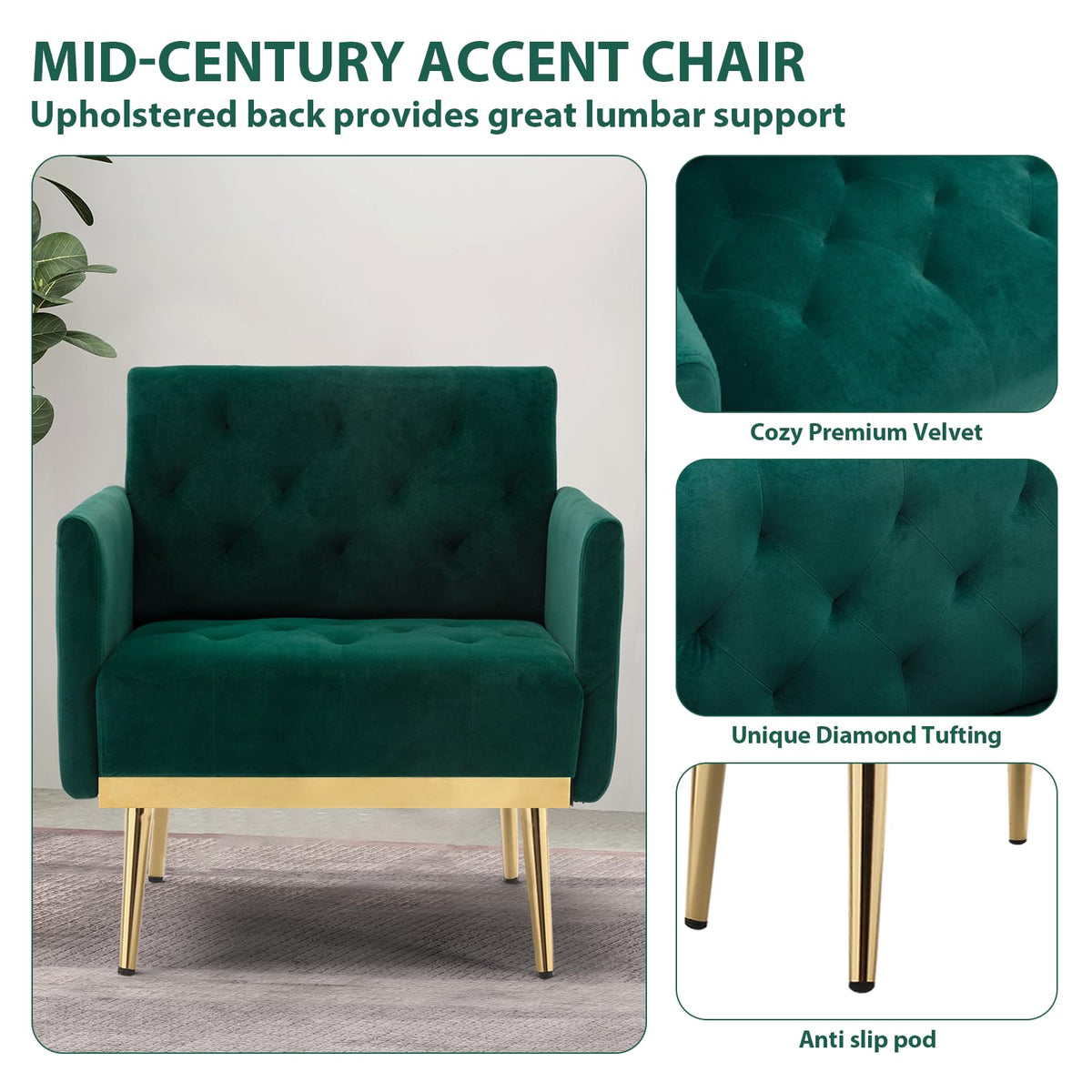 Green Velvet Button Tufted Armchair Set of 2 T255979