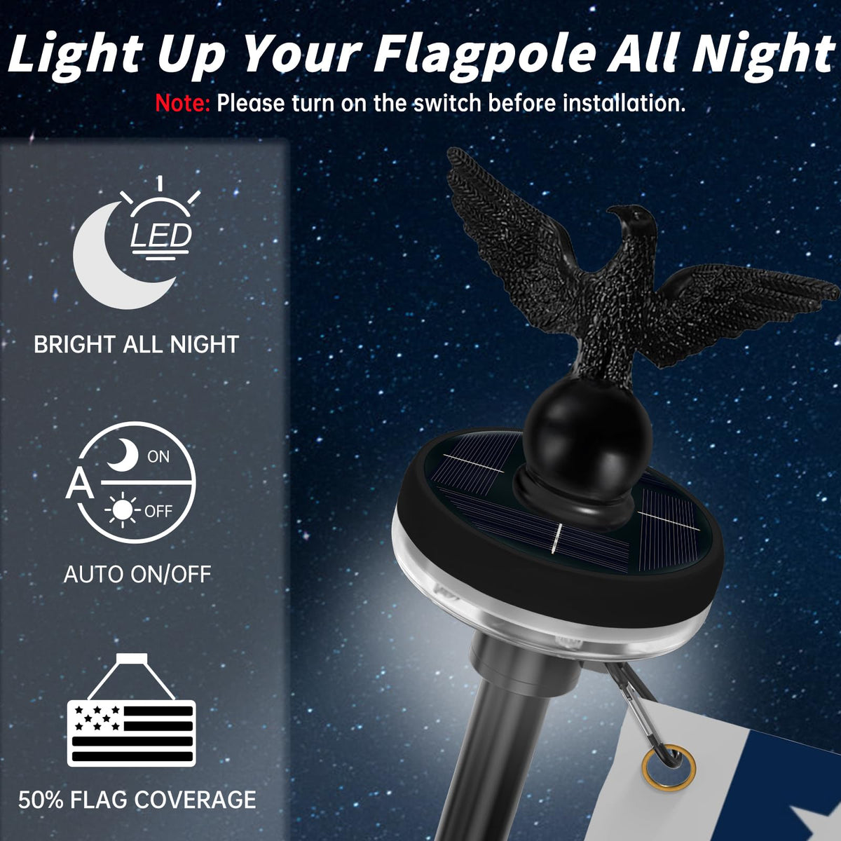 7FT Stainless Steel Flag Pole Kit with Solar Light and Adjustable Bracket J631
