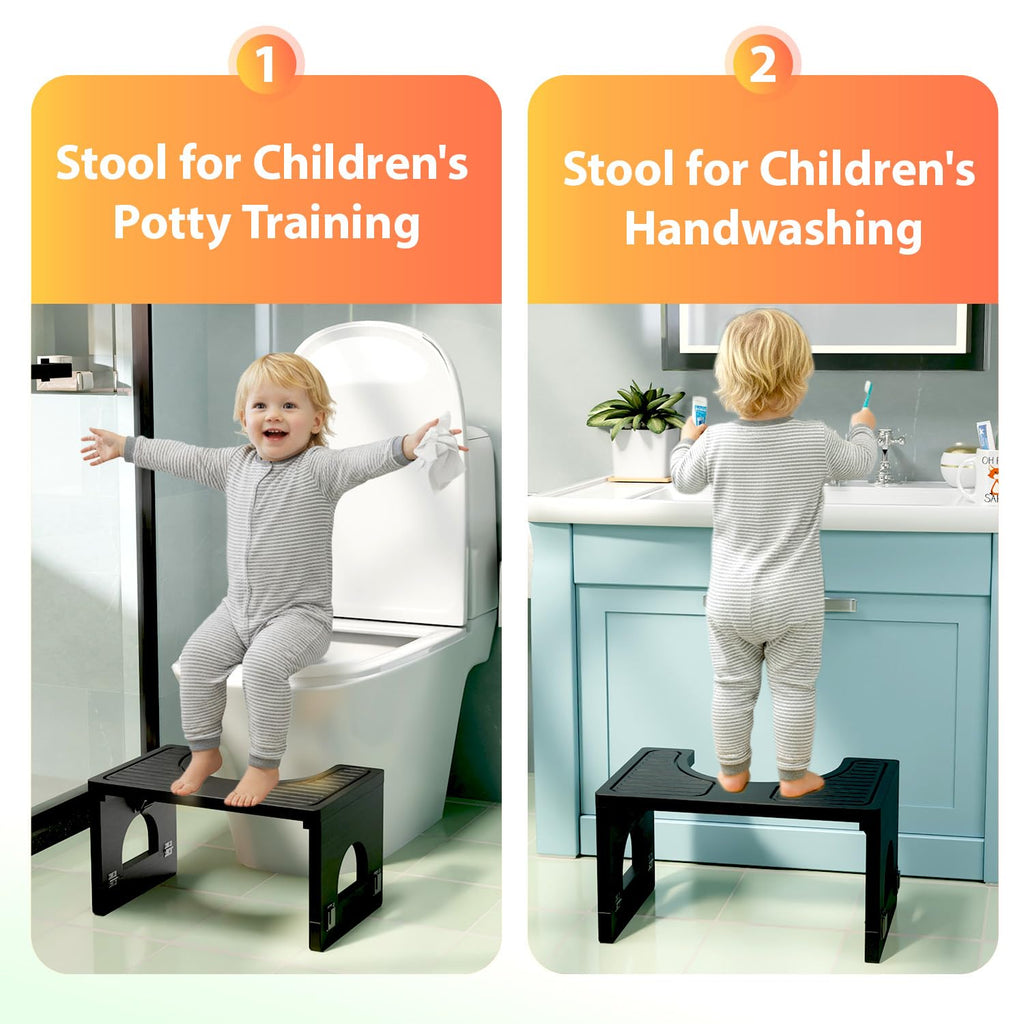 Folding Toilet Stool 7"&9" Adjustable Black X73286