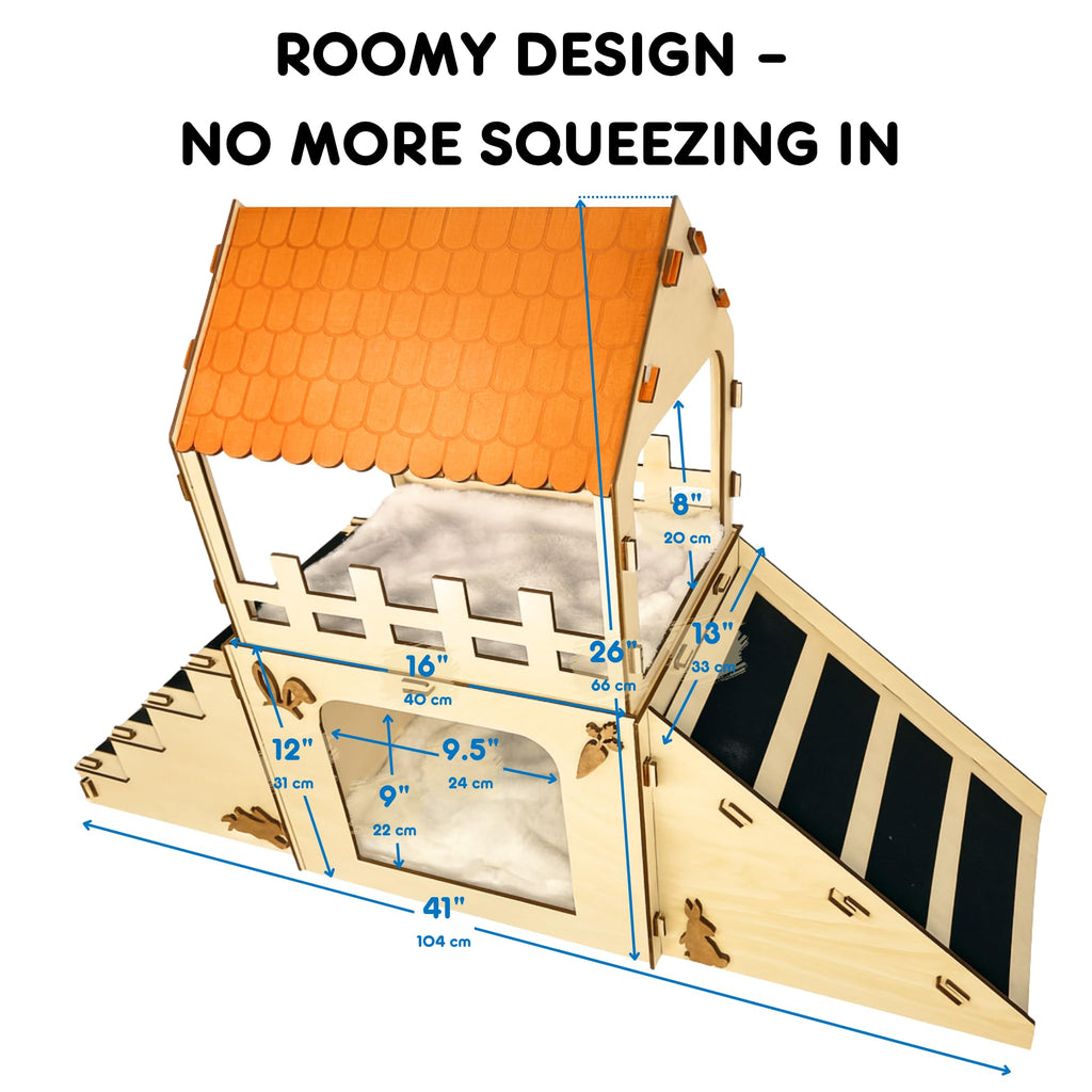 Extra Large Wooden Rabbit Hideout with Fleece Mats Z39053