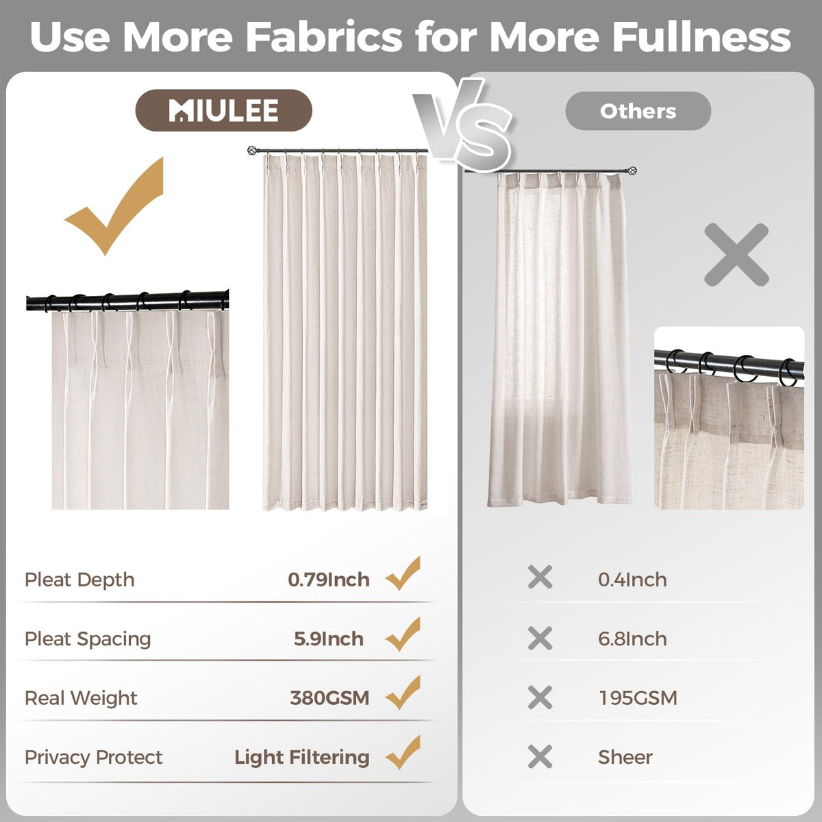 120 Inches Long 2 Panels Linen Curtains M955543