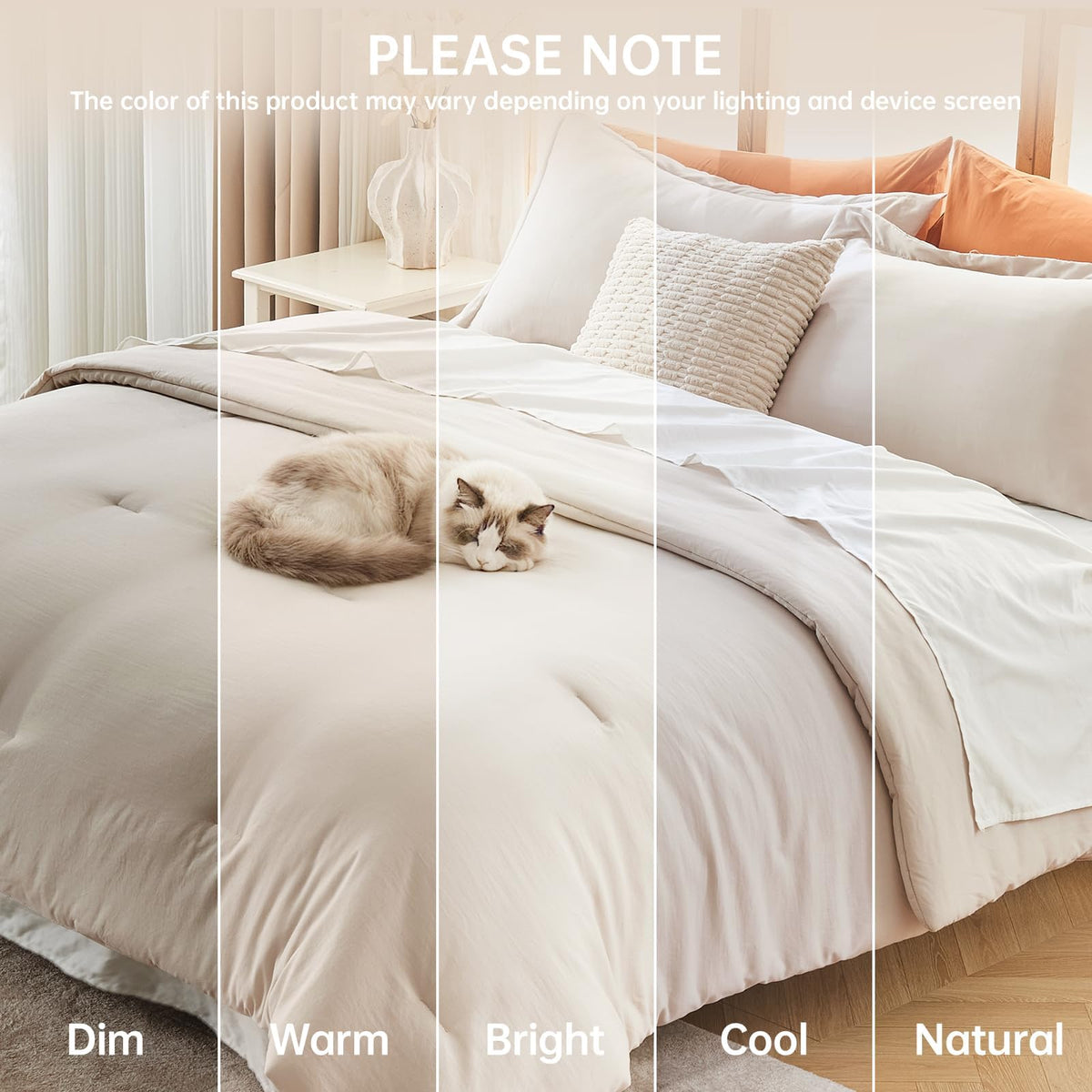 Beige King Size 3 Piece Comforter Set O735