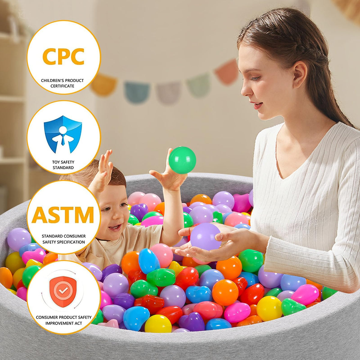 Pack of 100 200 500 BPA Free Non-Toxic Crush Proof Play Balls B4346
