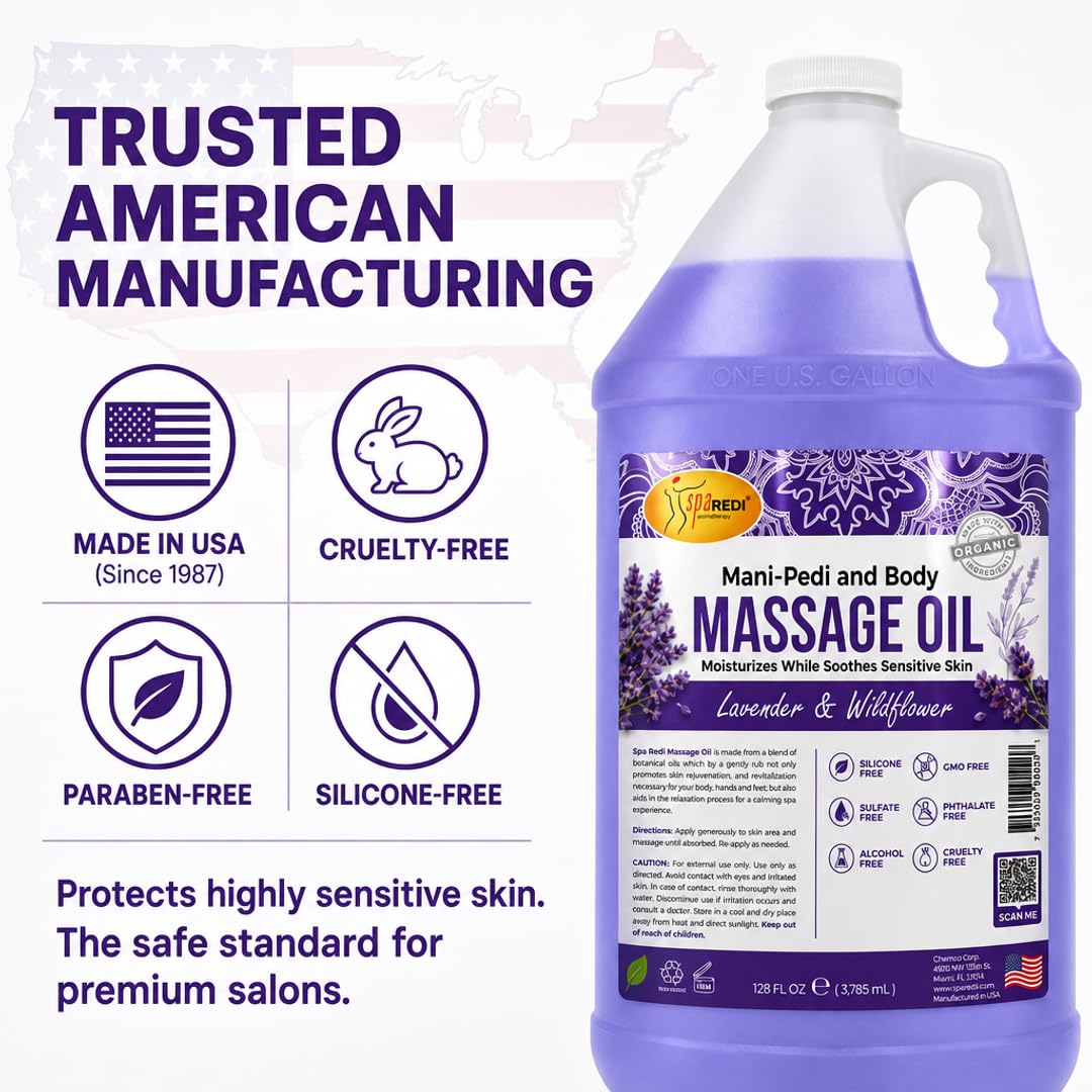 Lavender Massage Oil 128 Oz with Almond Cotton Seed Sunflower Avocado Oil N317562