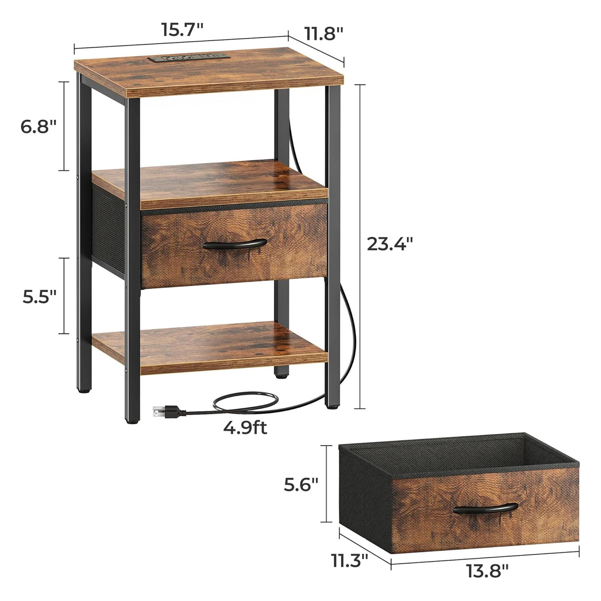 3-Tier Nightstand with Charging Station S7706