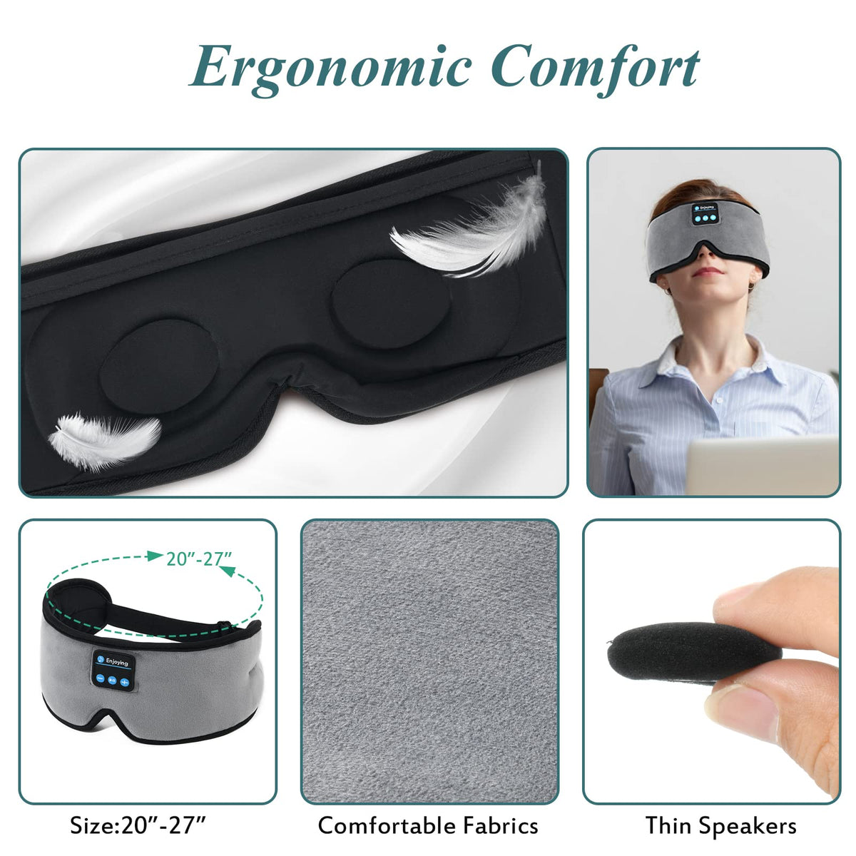 Wireless 3D Eye Mask Sleep Headphones Grey D9753